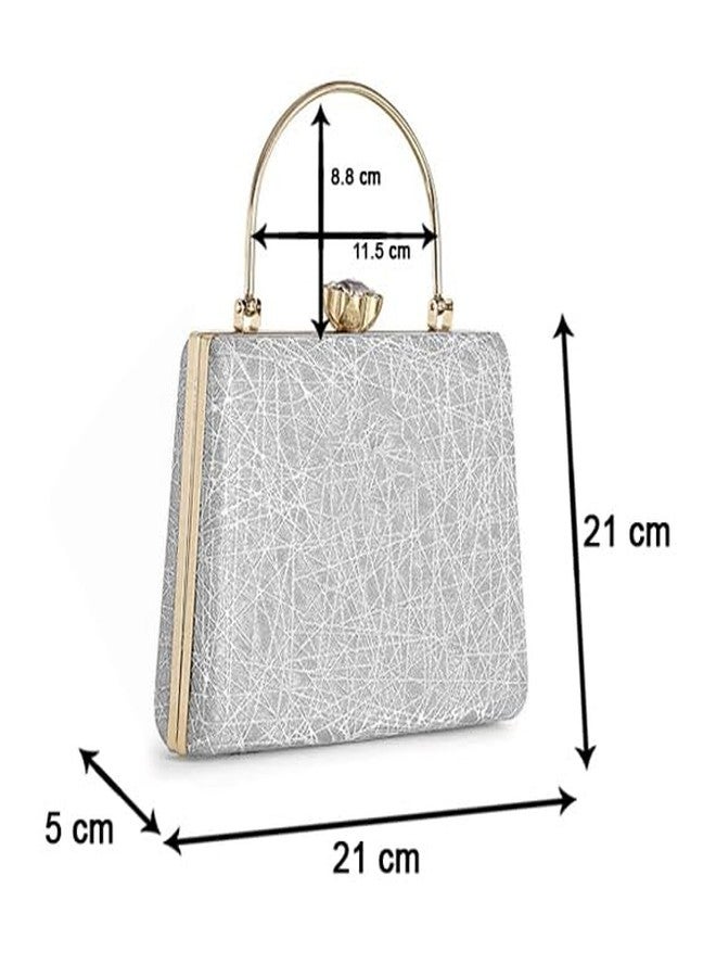ZAIB Embellished Bridal Clutch for Women | Wedding Evening Purse | Designer Handbag for Marriage, Reception, Sangeet & Festive Use | Stylish Clutch Bag (Combo - Pink & Silver) - Image 4